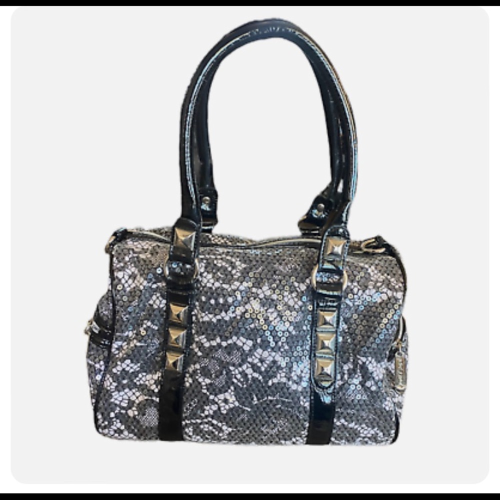 Betsey Johnson Sequined Black and White with Metal Studs Purse